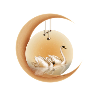 轻奢温馨卧室床头装饰灯画现代简约天鹅主卧圆形挂画高级感led画