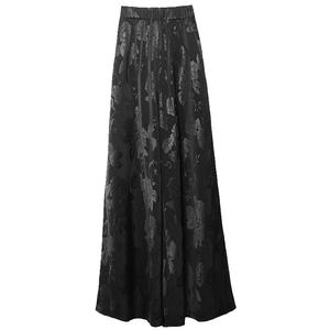 春季新款松紧腰提花缎面百搭阔腿裤裙裤新中式国风长裤直筒裤子女