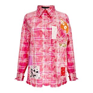 现货王琳凯同款NOT FOR US粉色面料拼接流苏衬衫时尚潮流百搭上衣