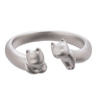 不宣原创设计猫贴贴揣小手纯银戒指开口可调节可爱小猫银饰品戒子