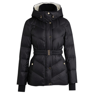 [商场同款]90白鹅绒LANDI黑色收腰系带连帽羽绒服女2025冬新品