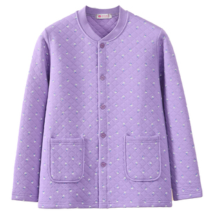 老太太纯棉开衫上衣三层夹棉加厚秋衣秋裤家居服女保暖内衣老年人