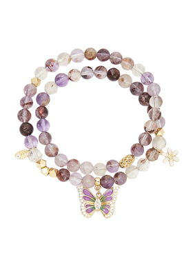 大英博物馆博物志蝴蝶秘境紫幽灵水晶双圈手链手串闺蜜生日礼物女