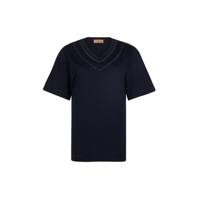 FALCONERI女士时尚休闲刺绣V领纯棉短袖T恤DMM440J