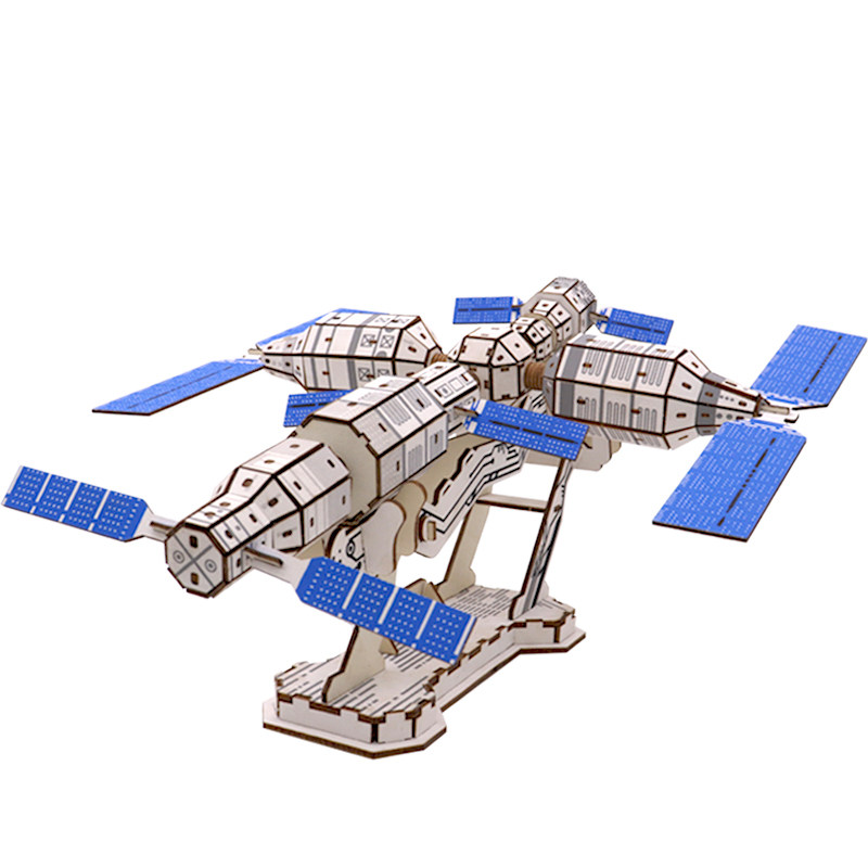空间站木质立体拼图模型益智玩具