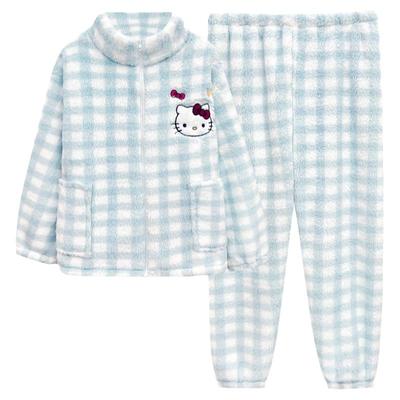 ins可爱Kitty猫珊瑚绒睡衣套装