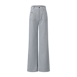 le palais vintage原创 灰蓝色仿羊绒保暖显瘦高腰阔腿裤