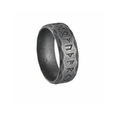 北欧风卢恩符文钛钢戒指男复古维京个性做旧古银色男士指环尾戒子