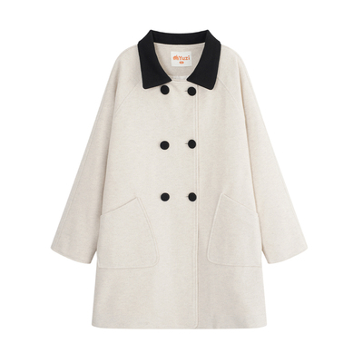 YUZI鱼子双排扣夹棉毛呢大衣大码