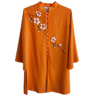 宏情新款太极服女款改良武术练功服春秋高档珍珠纱八段锦演出服装