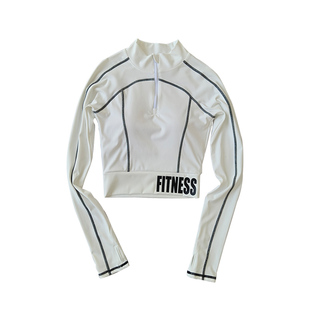 高领半拉链长袖健身衣女修身骑行速干训练运动上衣带胸垫瑜伽服