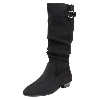 大东官方正品尖头粗跟长筒靴堆堆