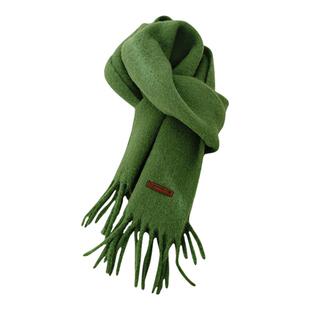 ASAHI滨田朝光同款绿色羊毛围巾女冬季保暖加厚时尚纯色长款围脖