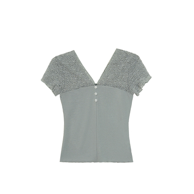 收腰t恤女设计感修身蕾丝上衣