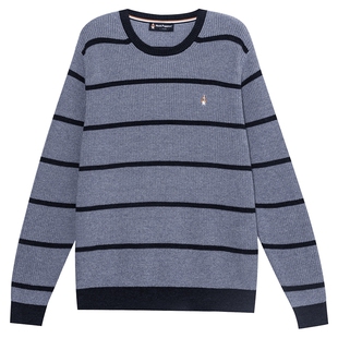 【纯棉牛仔纱】暇步士男装秋冬宽松条纹针织衫弹力休闲套头上衣男