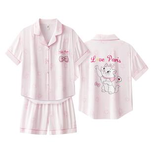 宫蝶【凉感型】迪士尼玛丽猫睡衣女短袖甜美卡通冰丝衬衫家居服夏