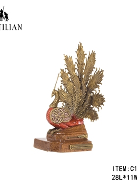 卡斯特兰美式孔雀摆件铜配陶瓷玄关客厅书房桌面创意饰品C1535