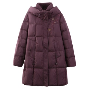 依佈中老年女士冬装新款羽绒服加厚保暖中长款外套妈妈装连帽上衣