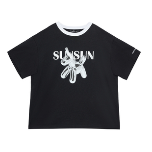 suntomorrow短袖T恤男童春装2026新款潮流印花撞色纯棉儿童上衣