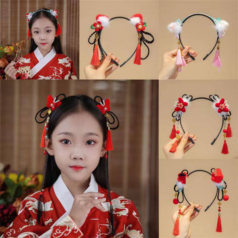 新品 古风头花头箍儿童可爱假发辫头箍公主小女孩中国风新年发箍