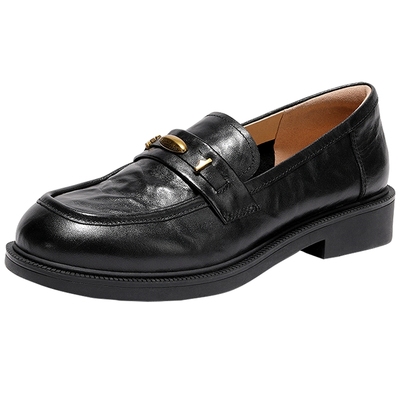 森达厚底乐福鞋软羊皮黑色单鞋