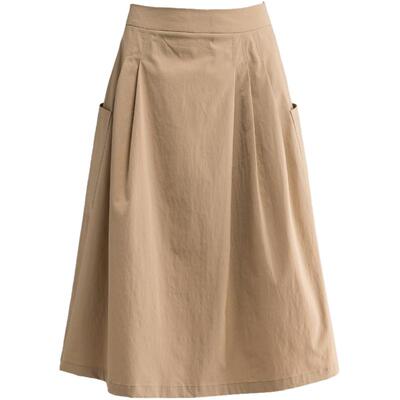 卡其色a字中长款高腰休闲半身裙