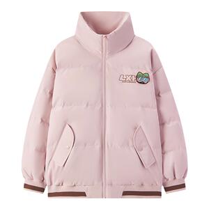 森马罗小黑羽绒服女立领宽松绣花冬季2023新款撞色外套学院风潮流