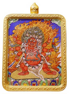 热贡唐卡手绘马头明王饰品吊坠