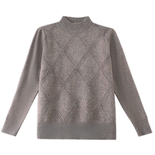 妈妈春装洋气长袖针织衫中年女上衣打底小衫40岁50中老年秋冬毛衣