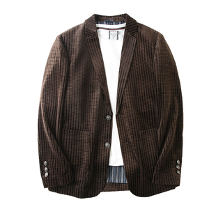 轻奢外贸!定织立体肌理华夫格亲肤软糯男士春秋商务休闲西服外套