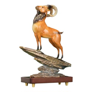 黄铜领头羊摆件客厅玄关办公室纯铜羊装饰工艺品高档商务乔迁礼物