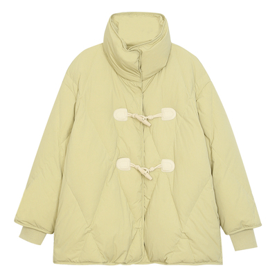 omont菱形格牛角扣羽绒服