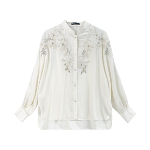 JKJS【柔时光】重工绣花 薄款衬衫新中式女装白色衬衣国风设计感