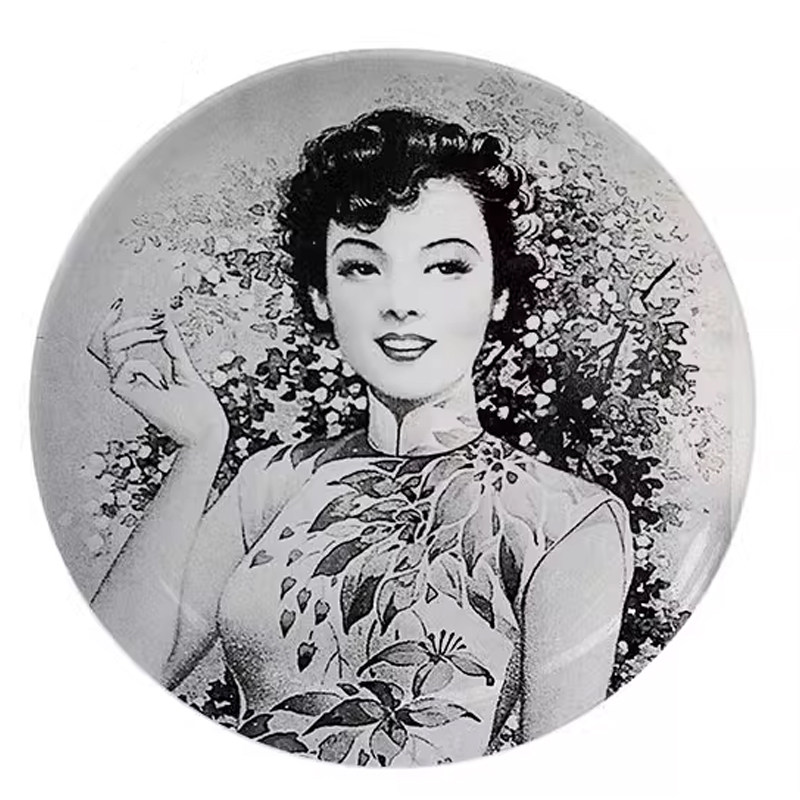 复古怀旧民国风盘子老上海旗袍美女人物黑白海报装饰挂盘挂画摆件