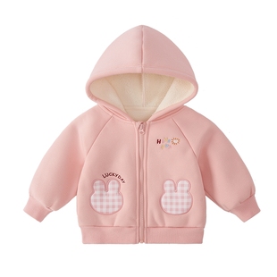 [抗菌远红外]女童针织开衫外套秋冬儿童连帽加绒小童衣服宝宝上衣