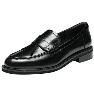 思加图新款甲壳虫爵士乐福鞋厚底黑色小皮鞋单鞋EYN01CA4