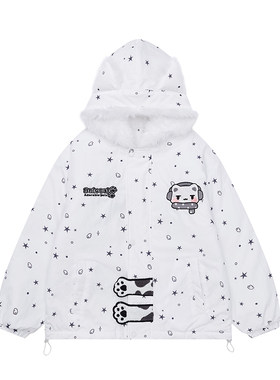土豆猫甜美可爱白色连帽棉衣棉服