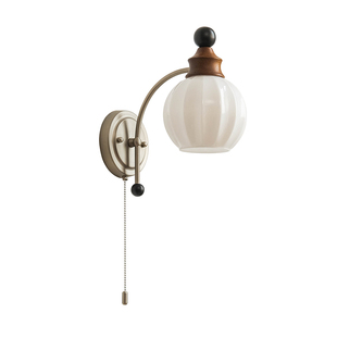 法式中古风白蜡木壁灯卧室床头书房过道拉绳调节玻璃灯罩装饰灯具