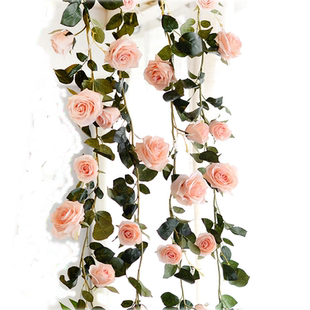 仿真玫瑰假花藤条空调管子遮挡装饰暖气管下水管道墙面电线装饰