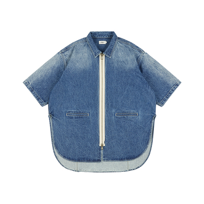 GOODBAI916撞色牛仔短袖衬衫