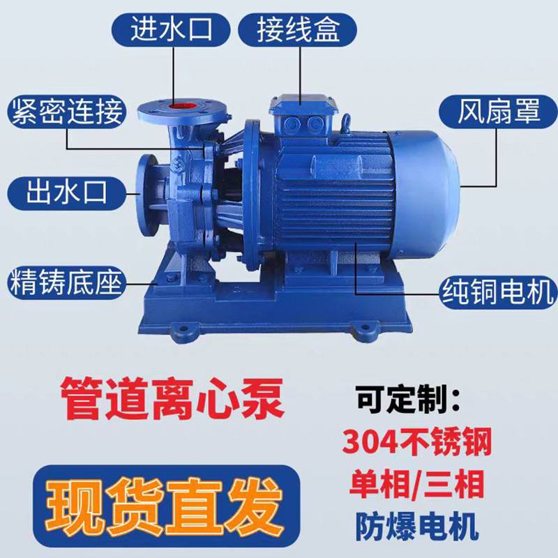 ISW卧式管道离心泵304不锈钢管道泵380V耐高温冷热水自吸增压水泵