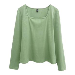 春秋打底衫可外穿2026新款胖mm上衣大码女装法式方领显瘦气质t恤