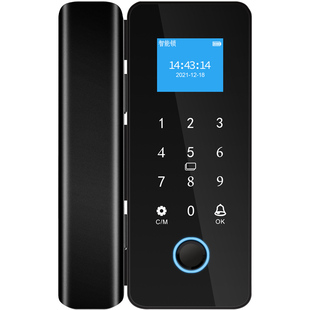 玻璃门指纹锁免开孔双门有框双开电子智能锁办公室密码锁单门无框