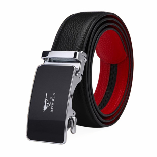 七匹狼男士本命年皮带内红外黑红色腰带自动扣纯头层牛皮裤带软皮