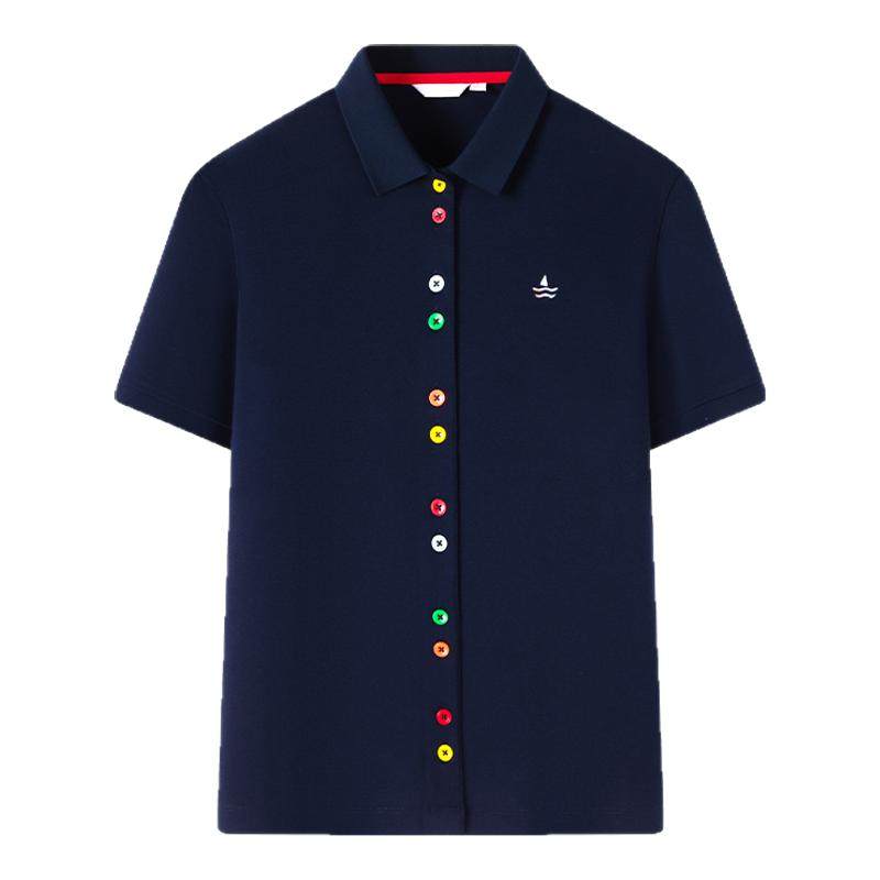 Navigare意大利小帆船设计感短袖针织开衫女夏季新款修身翻领外套