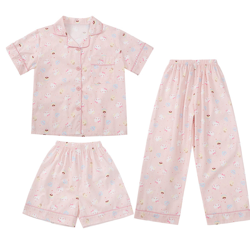 女童睡衣家居服套装三件套夏装