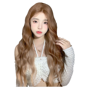 哼唧网红假发中分女长发波浪卷长卷发一字蕾丝白金渐变假发套仿真