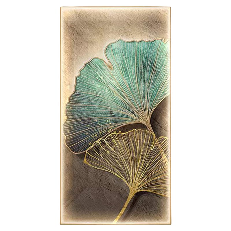 现代轻奢玄关装饰画银杏叶走廊过道挂画高级感入户门正对墙壁灯画
