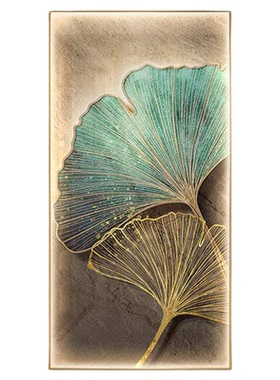 现代轻奢玄关装饰画银杏叶走廊过道挂画高级感入户门正对墙壁灯画