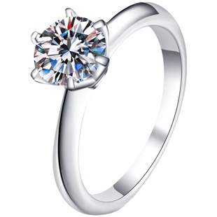 正品莫桑石钻戒1克拉女经典六爪戒指925纯银镀白金婚戒轻奢高级感